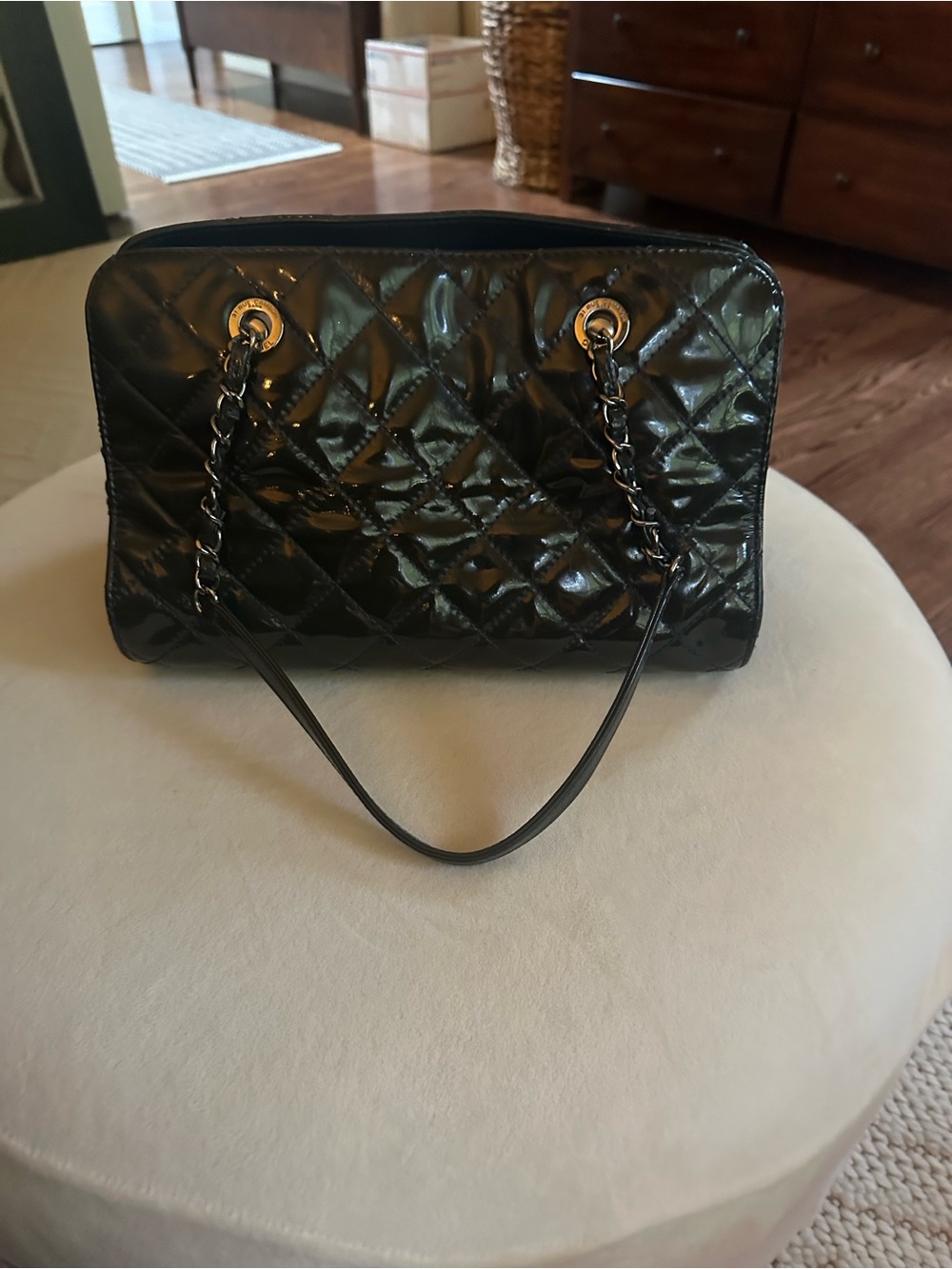 Absolutely gorgeous CHANEL Quilted Patent Leather Shoulder Bag in MIDNIGHT GREEN